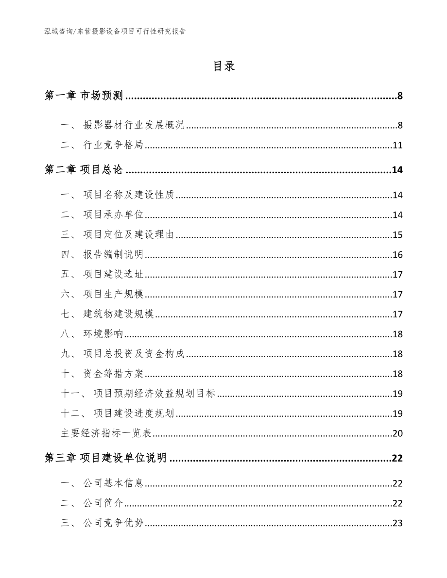 东营摄影设备项目可行性研究报告【范文模板】_第1页