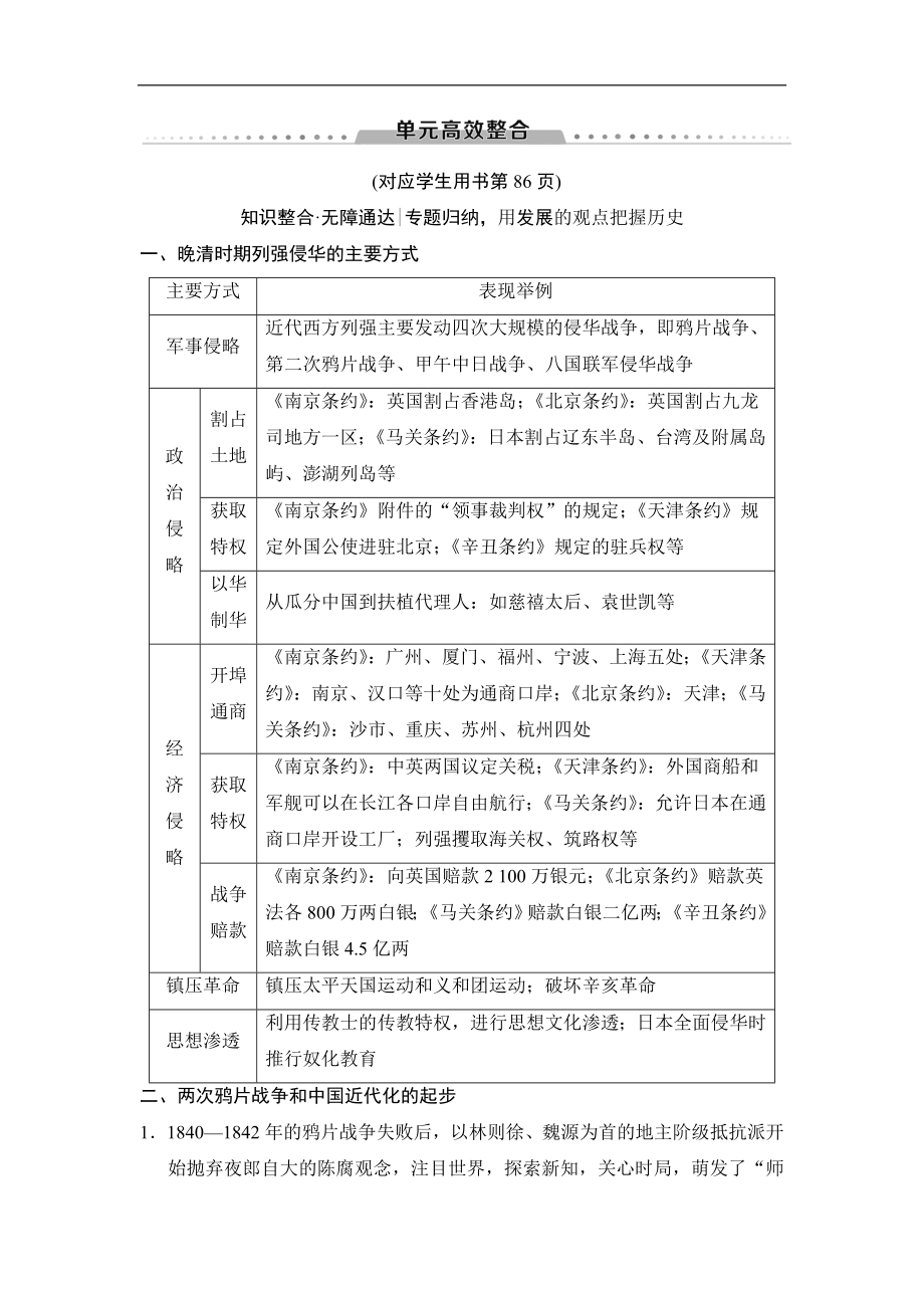 高考歷史一輪復習通史版文檔：第2部分 第4單元 單元高效整合_第1頁