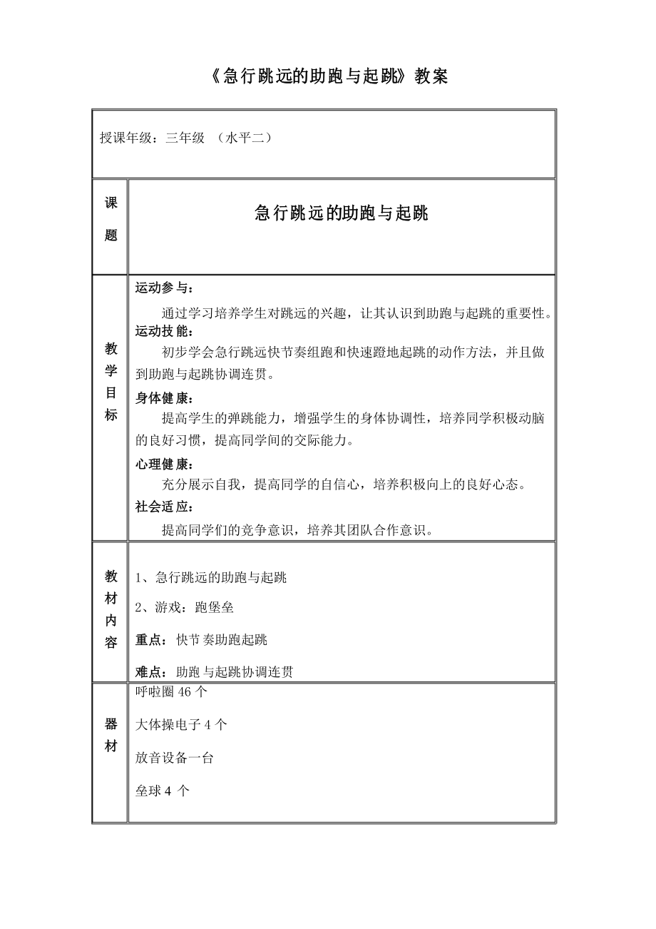 《急行跳远的助跑与起跳》-2021-2022学年体育与健康三年级上册 人教版_第1页