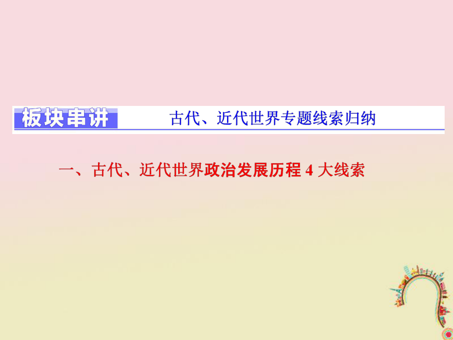 通用版高考?xì)v史二輪復(fù)習(xí)課件：板塊串講 古代、近代世界專題線索歸納課件_第1頁(yè)