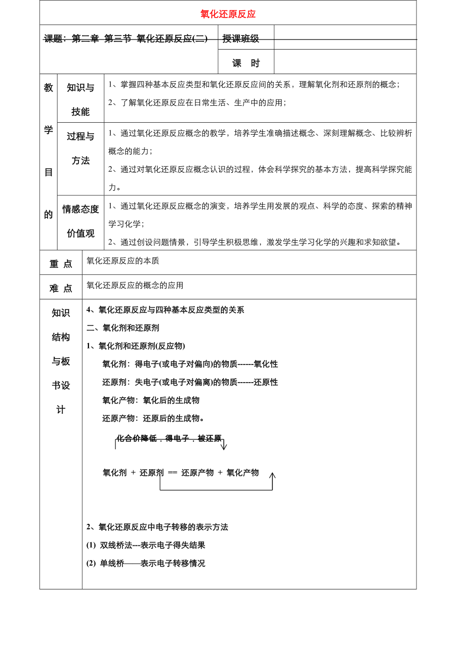 高中化學(xué)人教版必修1同步教案系列一： 第二章 第3節(jié) 氧化劑和還原劑Word版_第1頁