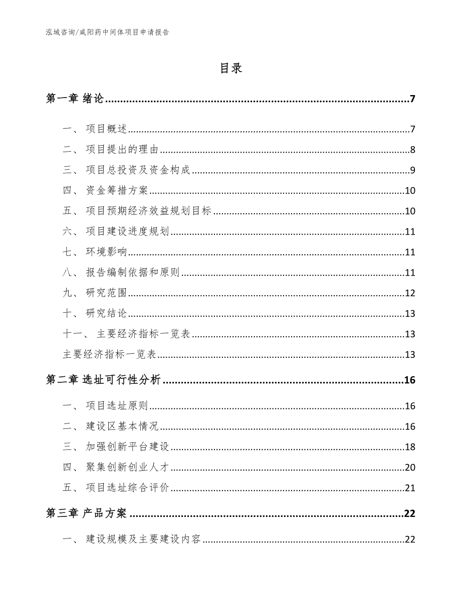 咸阳药中间体项目申请报告（模板）_第1页
