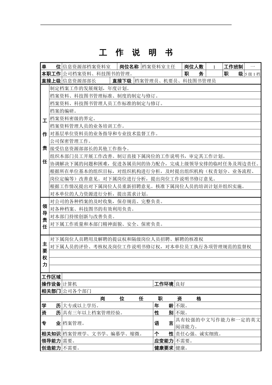 档案资料室工作说明书.doc_第1页