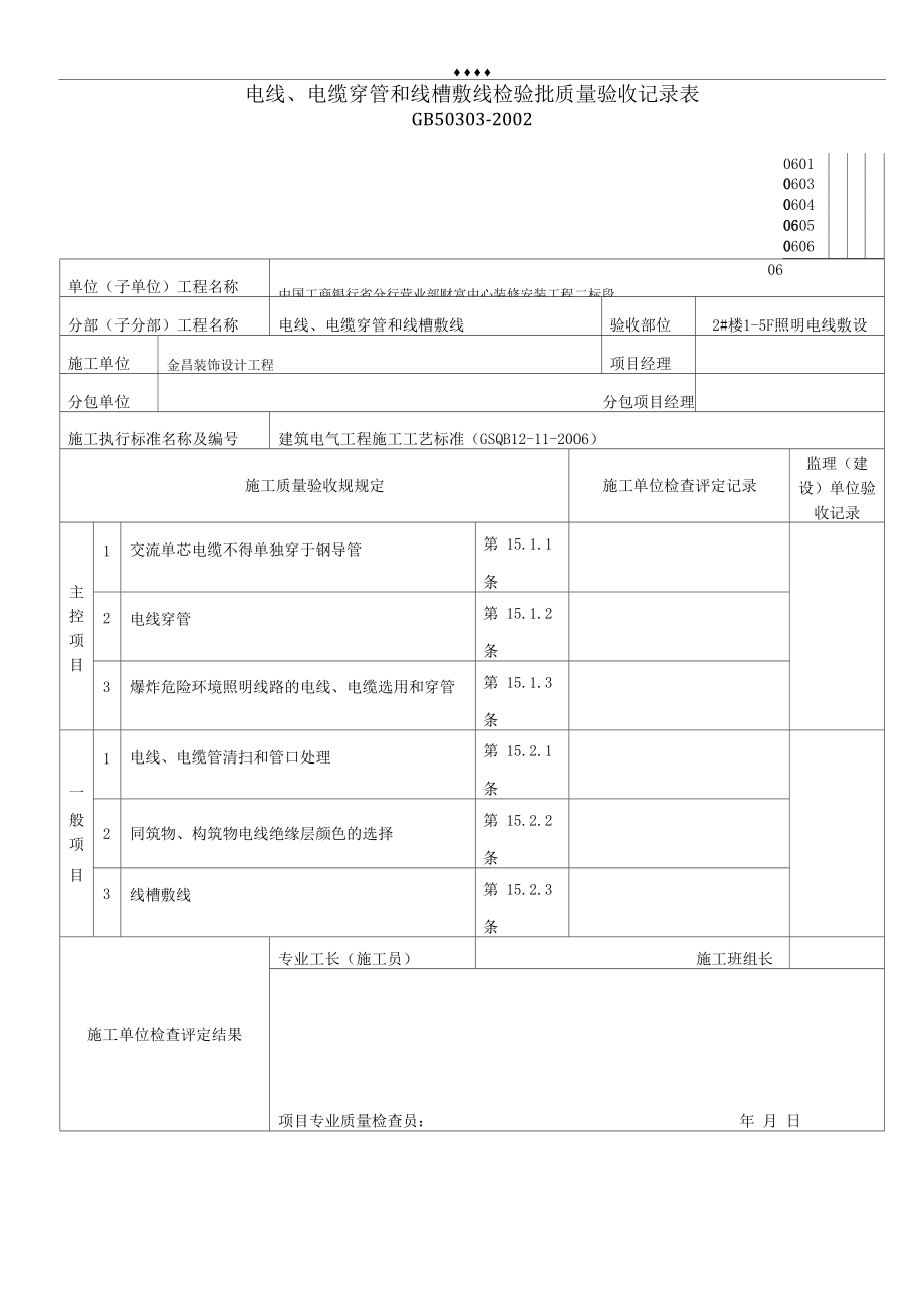 电线、电缆穿管和线槽敷线检验批质量验收记录表_第1页