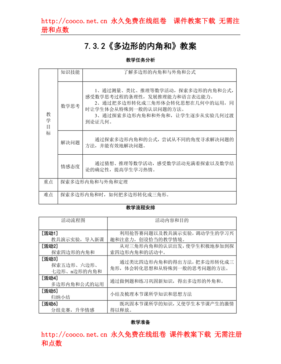 7.3 多邊形 教案（人教版七年級(jí)下）（10套）-多邊形 教案 (10)doc--初中數(shù)學(xué)_第1頁(yè)