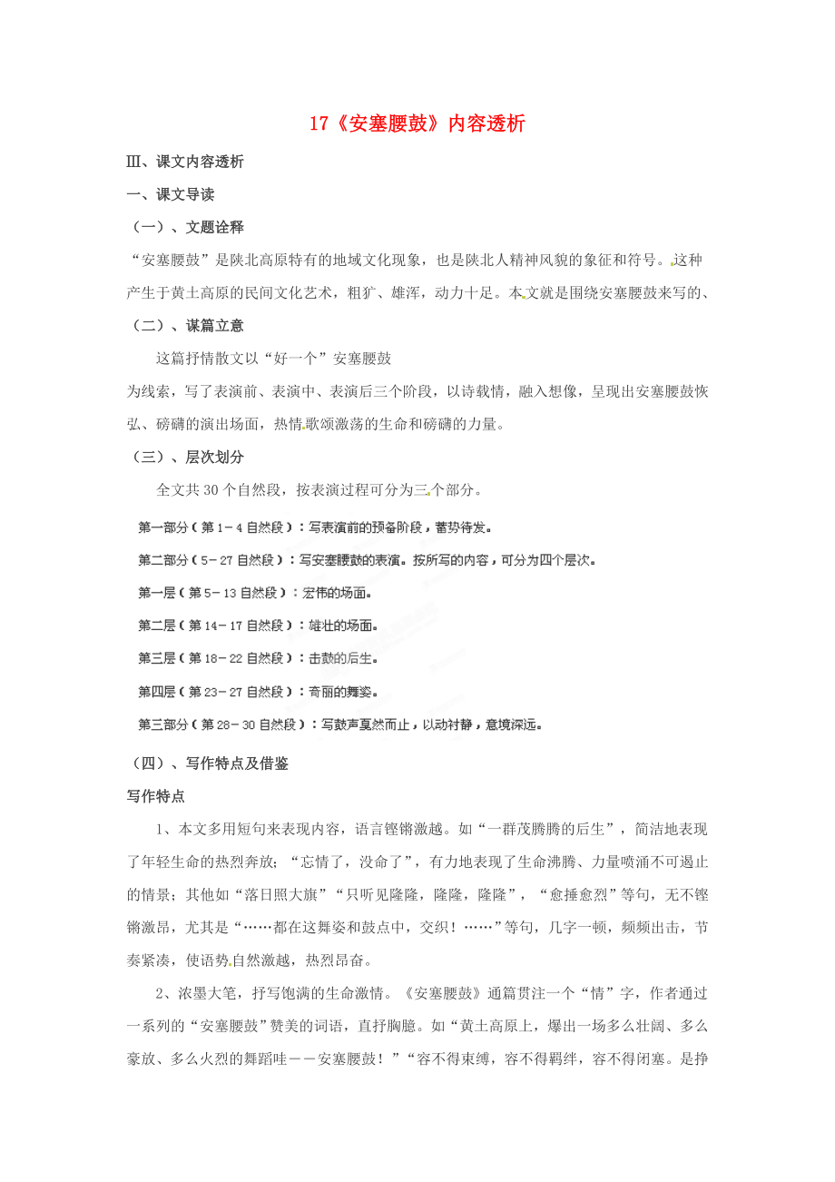 浙江省桐廬縣富春江初級中學(xué)七年級語文下冊 17《安塞腰鼓》內(nèi)容透析_第1頁