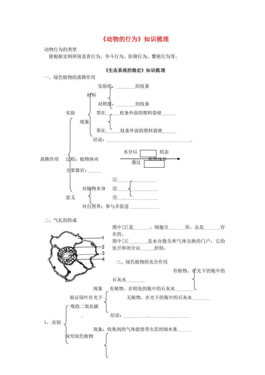 江蘇省南通市實(shí)驗(yàn)中學(xué)八年級(jí)生物下冊(cè)《生態(tài)系統(tǒng)的穩(wěn)定》知識(shí)梳理 蘇教版_第1頁(yè)