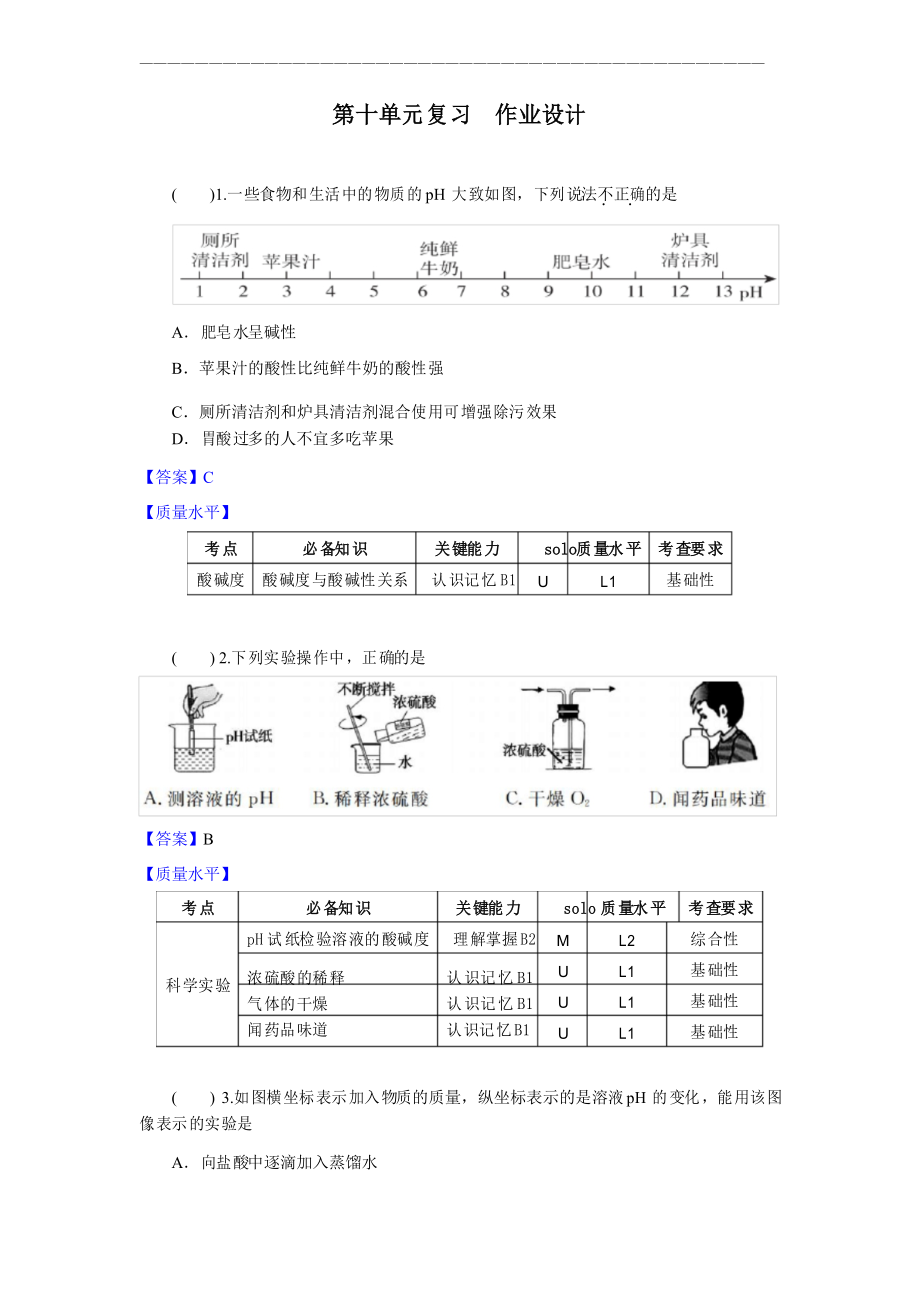 人教版九年級化學(xué) 第十單元 酸和堿 復(fù)習(xí) 雙減分層作業(yè)設(shè)計案例 樣例_第1頁