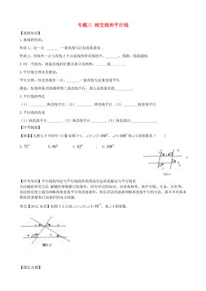 內(nèi)蒙古鄂爾多斯市東勝區(qū)培正中學(xué)2013屆中考數(shù)學(xué)專題復(fù)習(xí) 專題三 相交線和平行線（無答案） 新人教版