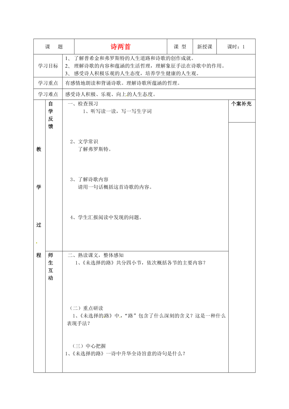 天津市葛沽第三中學(xué)2014-2015學(xué)年七年級語文下冊 第4課 詩兩首（第2課時(shí)）學(xué)案（無答案） 新人教版_第1頁