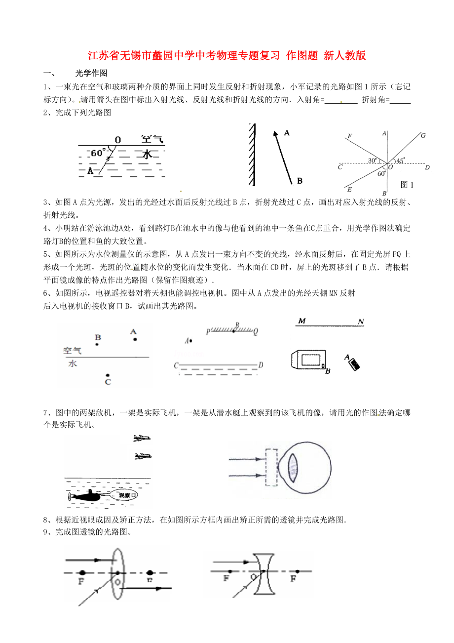 江蘇省無錫市蠡園中學中考物理專題復習 作圖題 新人教版_第1頁