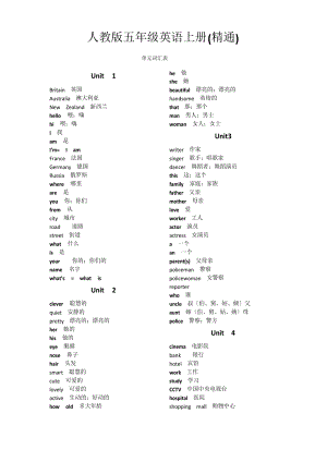 人教版五年級英語上冊單詞表