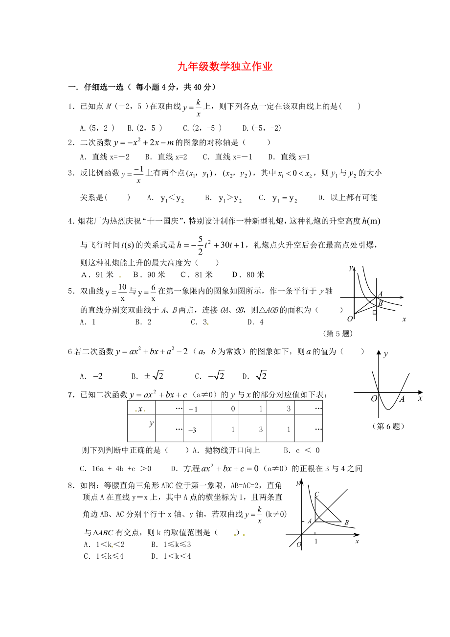 浙江省紹興縣楊汛橋鎮(zhèn)中學(xué)九年級(jí)數(shù)學(xué)上冊(cè) 獨(dú)立作業(yè)（無(wú)答案） 浙教版_第1頁(yè)