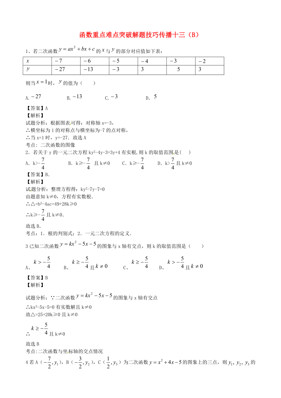 江蘇省無錫新領(lǐng)航教育咨詢有限公司2015屆中考數(shù)學 函數(shù)重點難點突破解題技巧傳播十三（B）_第1頁