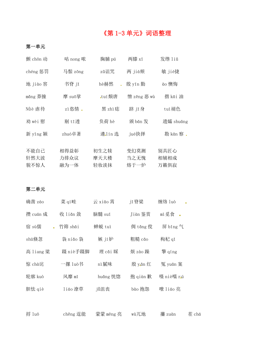 江蘇省無(wú)錫市濱湖區(qū)中學(xué)七年級(jí)語(yǔ)文下冊(cè)《第1-3單元》詞語(yǔ)整理 蘇教版_第1頁(yè)