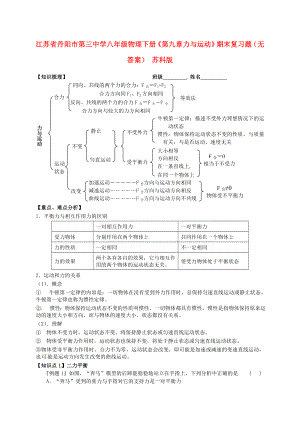 江蘇省丹陽市第三中學八年級物理下冊《第九章 力與運動》期末復習題（無答案） 蘇科版