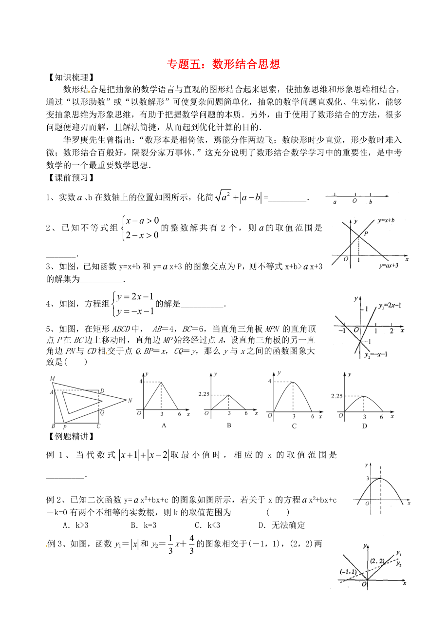 江蘇省昆山市兵希中學(xué)中考數(shù)學(xué)二輪總復(fù)習(xí) 專題五 數(shù)形結(jié)合思想（無(wú)答案） 蘇科版_第1頁(yè)