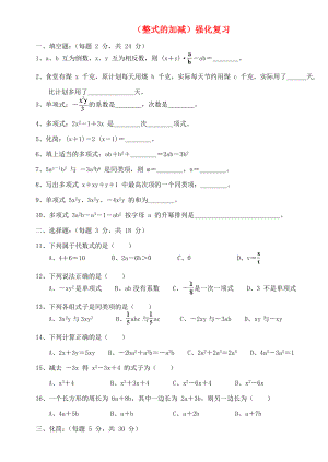 四川省宜賓市翠屏區(qū)南廣中學(xué)2013年初中數(shù)學(xué) 整式的加減強化復(fù)習(xí)（無答案） 新人教版