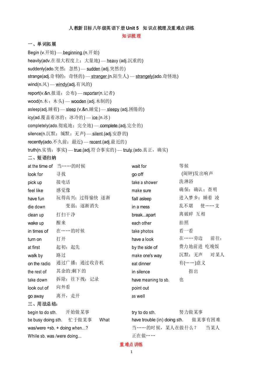 人教新目標(biāo)八年級英語下冊Unit 5 知識點梳理及重難點講練_第1頁