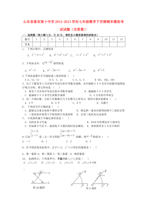 山东省泰安第十中学2012-2013学年七年级数学下学期期末模拟考试试题（无答案）