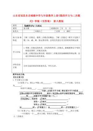 山東省冠縣東古城鎮(zhèn)中學(xué)九年級(jí)數(shù)學(xué)上冊《數(shù)的開方與二次根式》學(xué)案（無答案） 新人教版