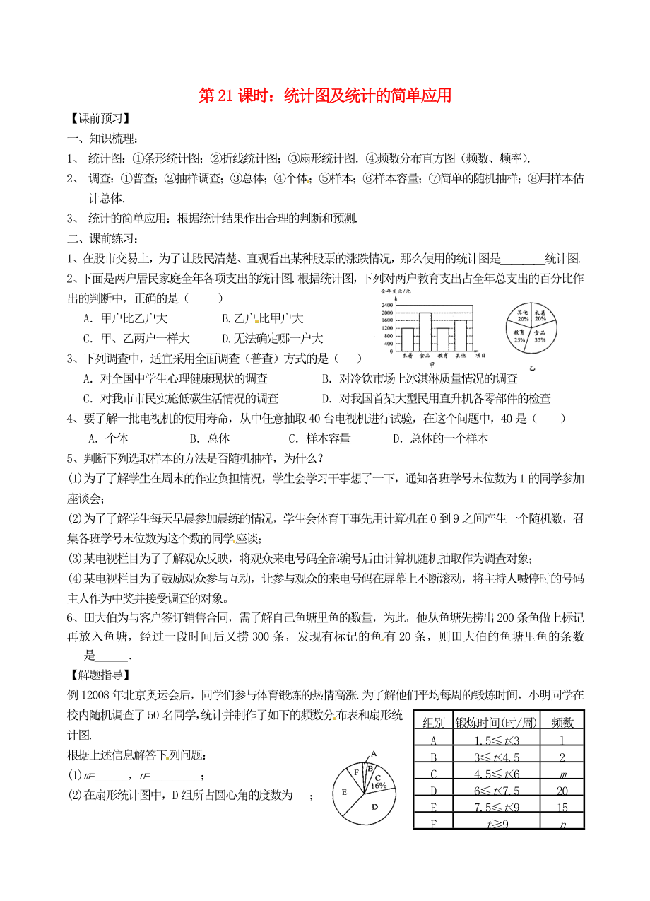 江蘇省昆山市兵希中學(xué)中考數(shù)學(xué)一輪總復(fù)習(xí) 第21課時(shí) 統(tǒng)計(jì)圖及統(tǒng)計(jì)的簡(jiǎn)單應(yīng)用（無(wú)答案） 蘇科版_第1頁(yè)