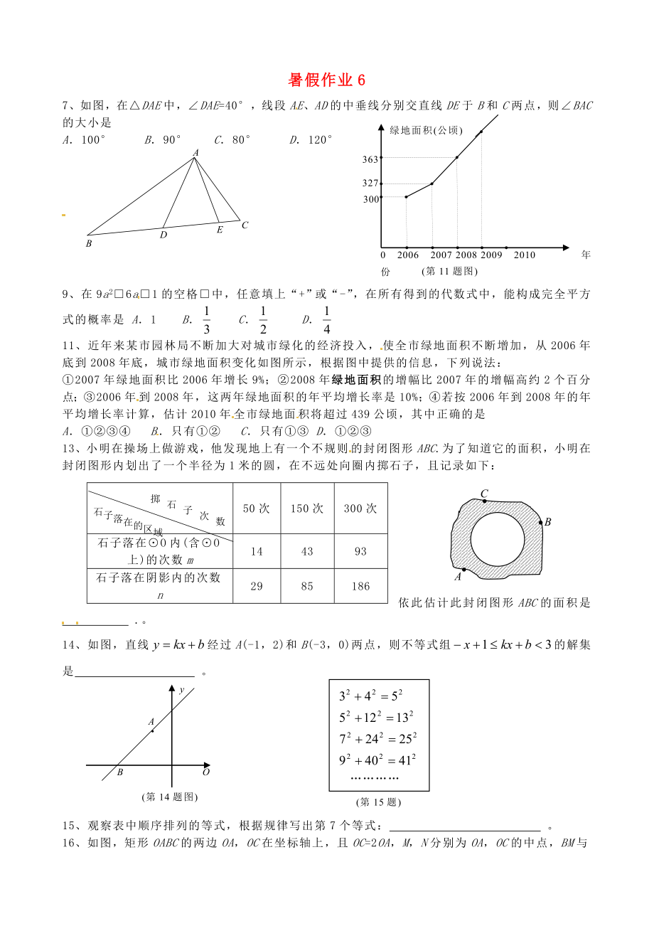 江蘇省揚(yáng)州市邗江區(qū)黃玨中學(xué)2012-2013學(xué)年八年級數(shù)學(xué) 暑假作業(yè)（6） 新人教版_第1頁