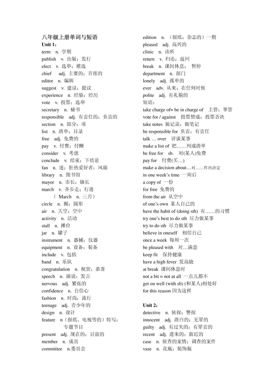 广州牛津版英语八年级上册单词与短语_第1页