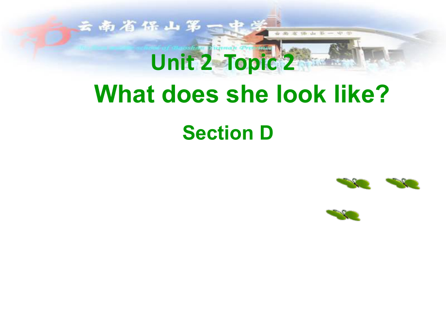 仁愛初中英語七上《Unit 2Topic 2 What does she look likeD》PPT課件_第1頁