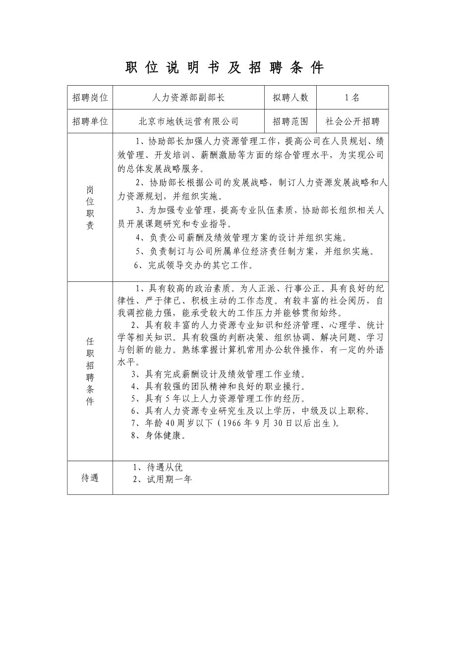 职位说明书及招聘条件北京地铁_第1页