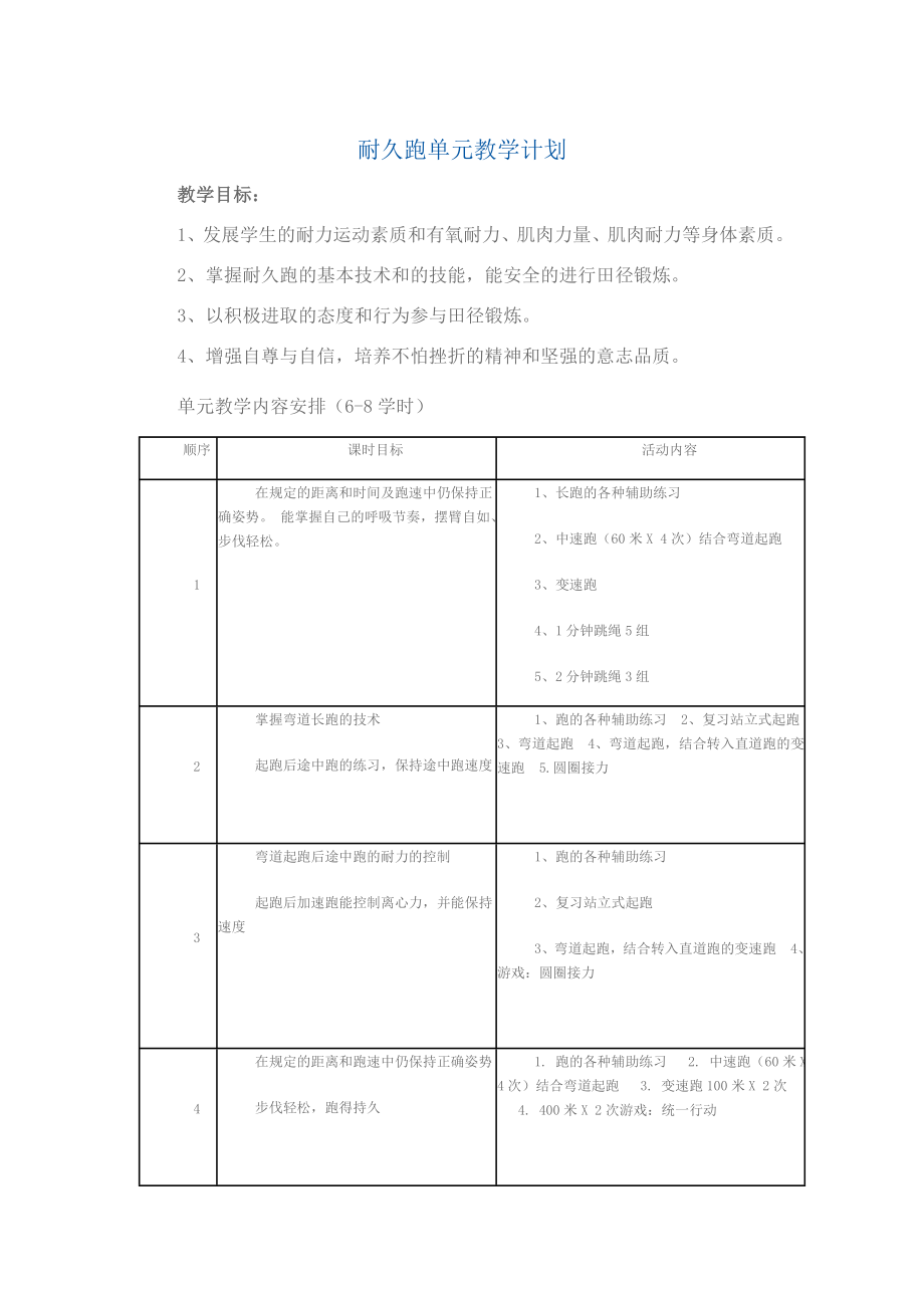 耐久跑单元教学计划_第1页