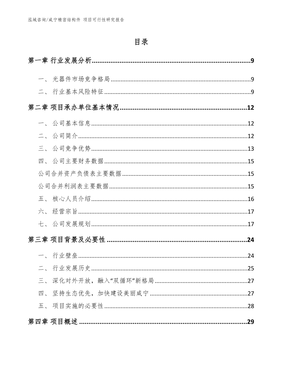 咸宁精密结构件 项目可行性研究报告_第1页