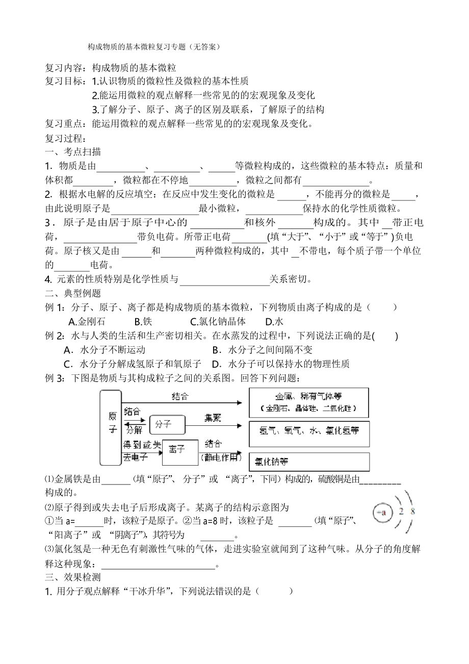 中考一輪復(fù)習(xí) 構(gòu)成物質(zhì)的基本微粒復(fù)習(xí)專題_第1頁