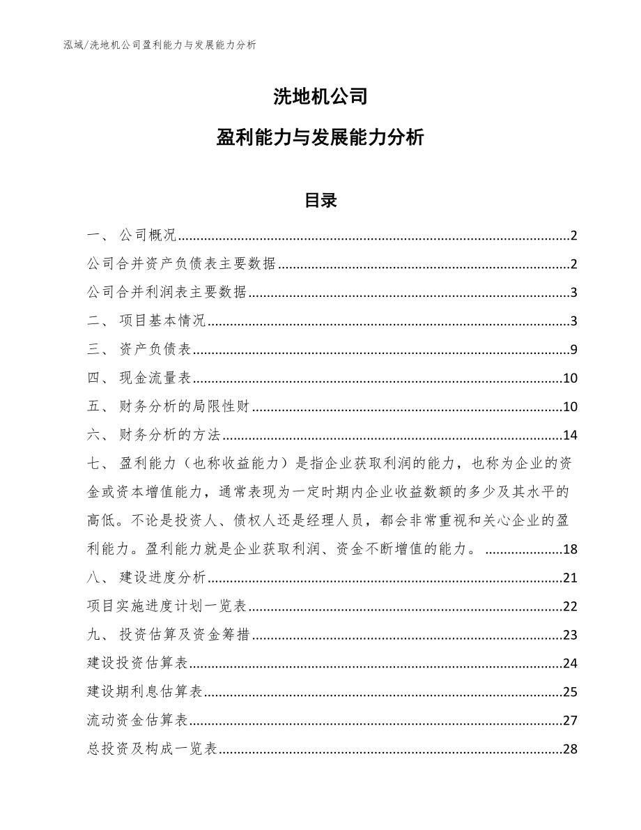 洗地机公司盈利能力与发展能力分析（范文）_第1页