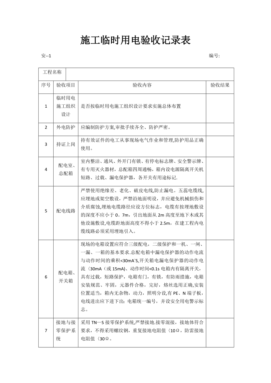 施工临时用电验收记录表45389_第1页