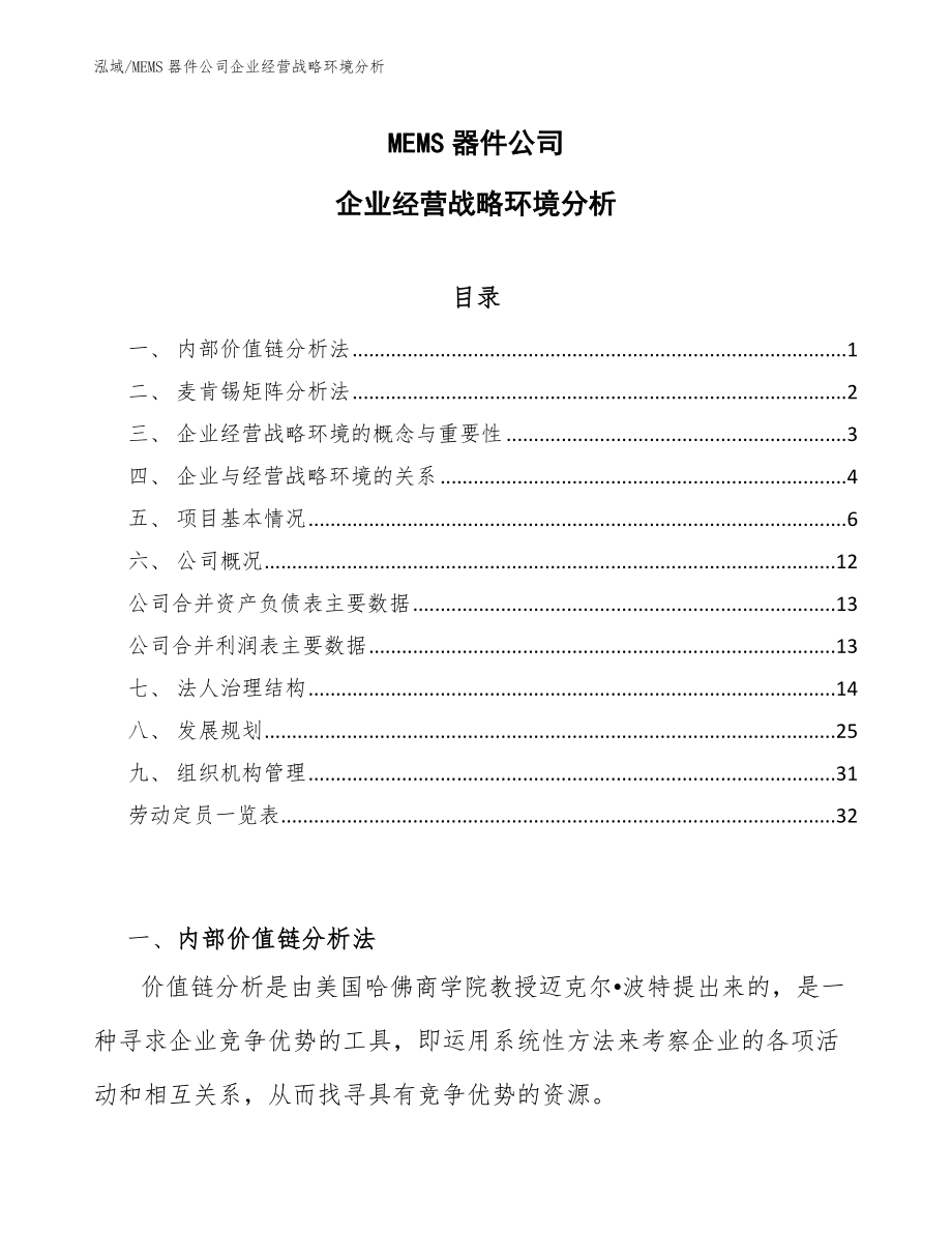 MEMS器件公司企业经营战略环境分析_参考_第1页