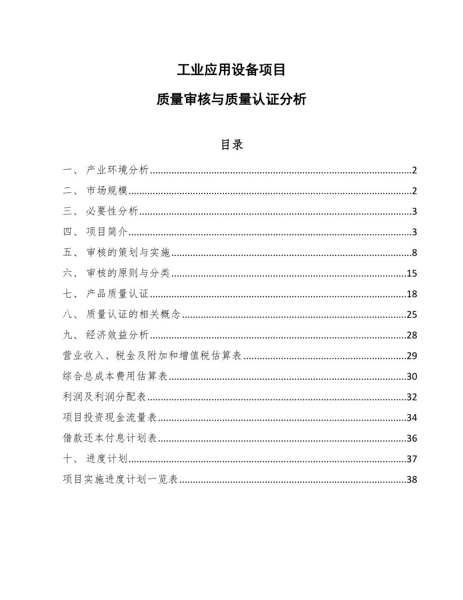 工业应用设备项目质量审核与质量认证分析（范文）_第1页