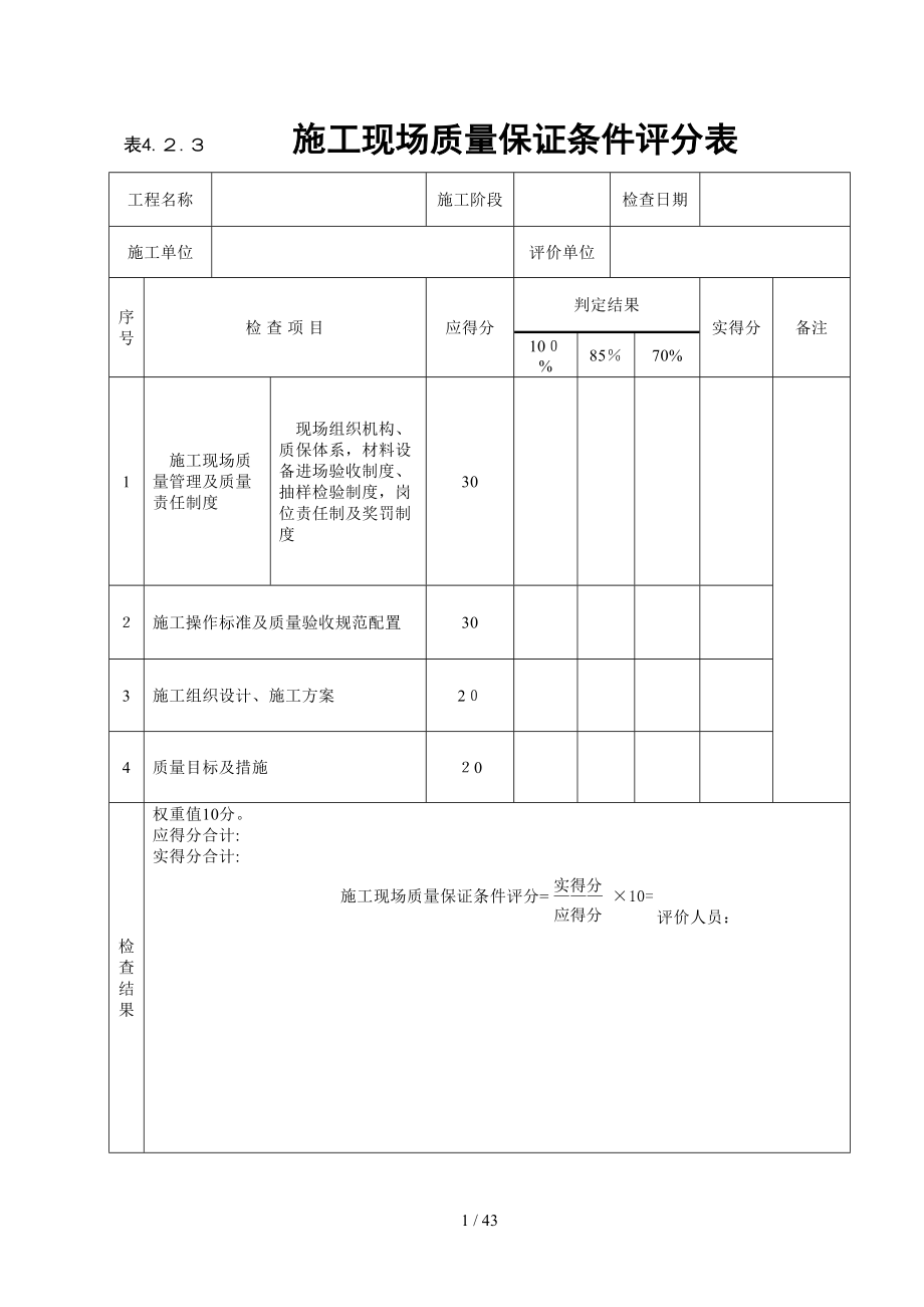 《建筑工程施工质量评价标准》(评分表格)_第1页