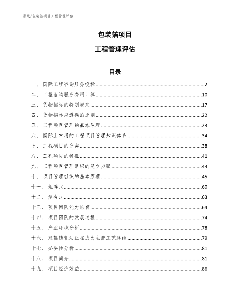 包装箔项目工程管理评估_第1页