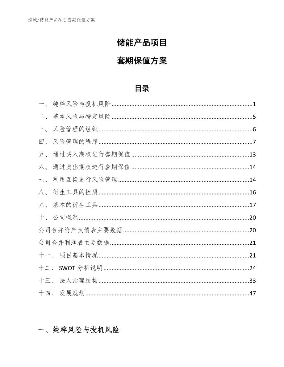 储能产品项目套期保值方案_范文_第1页