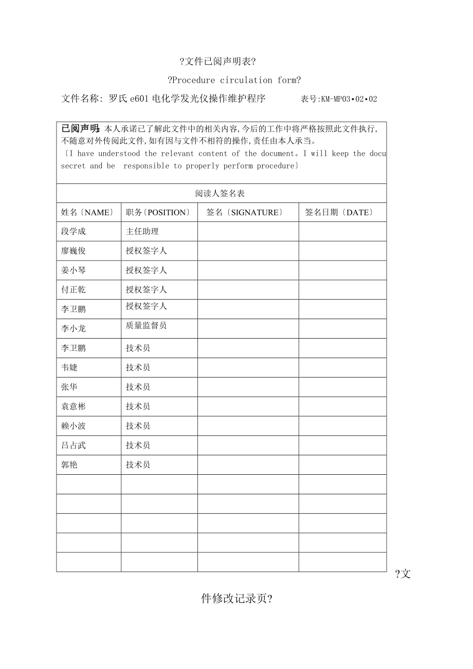 羅氏E601電化學(xué)發(fā)光儀操作維護(hù)程序改 醫(yī)學(xué)檢驗(yàn)_第1頁(yè)