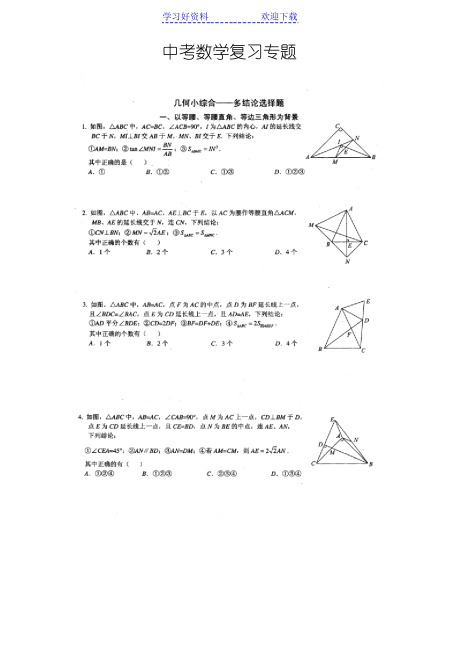 中考數(shù)學(xué)復(fù)習(xí)專(zhuān)題 幾何小綜合多結(jié)論選擇_第1頁(yè)