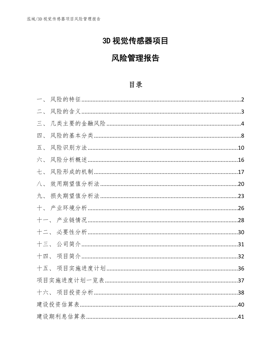 3D视觉传感器项目风险管理报告_参考_第1页