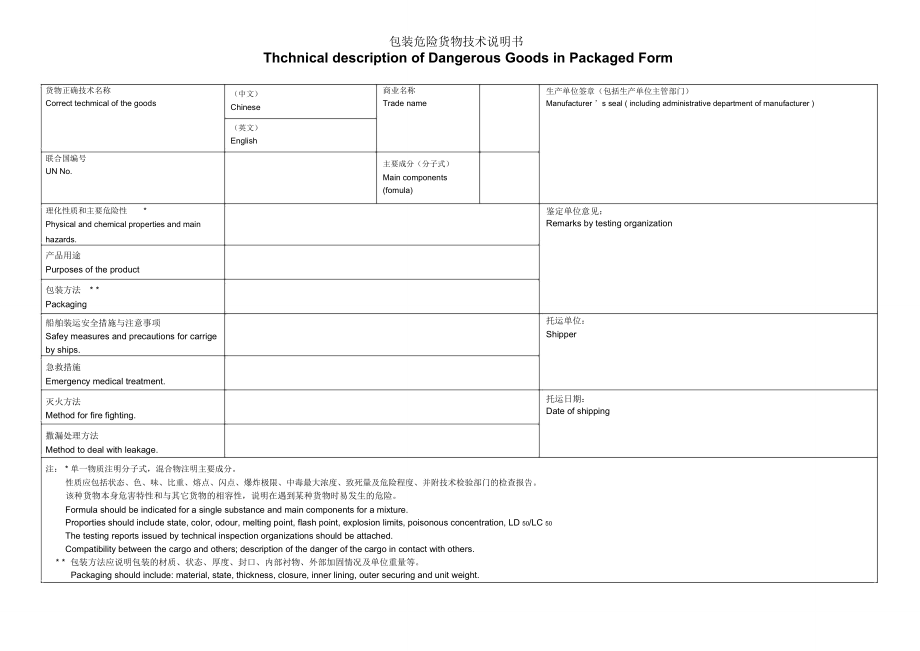 包装危险货物技术说明书_第1页