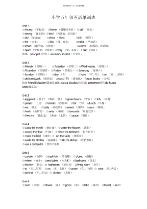五年級(jí)英語(yǔ)單詞表