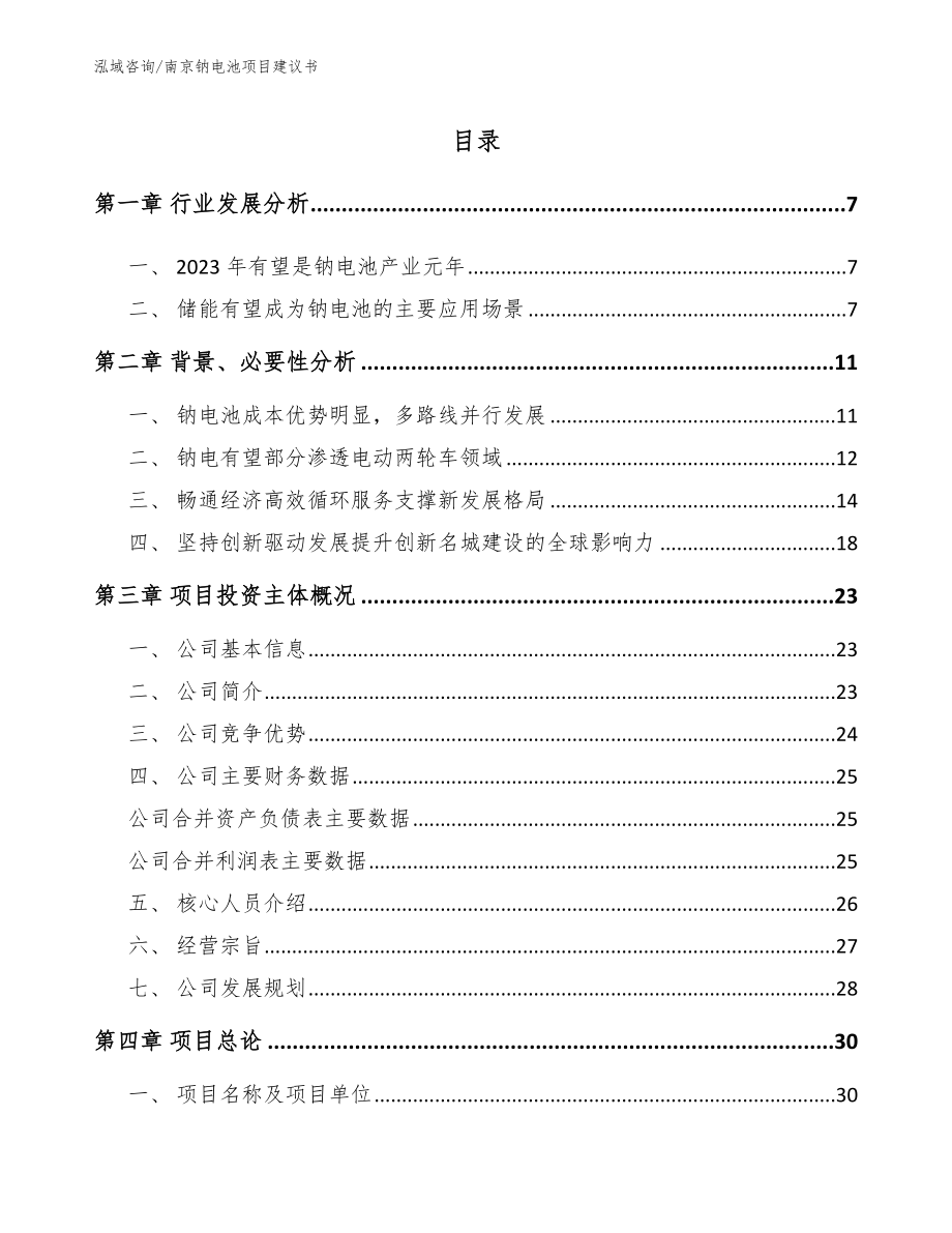 南京钠电池项目建议书（参考范文）_第1页