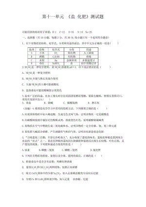 人教版九年級(jí)化學(xué)下冊(cè)第十一單元《鹽和化肥》測試試題(j含答案)