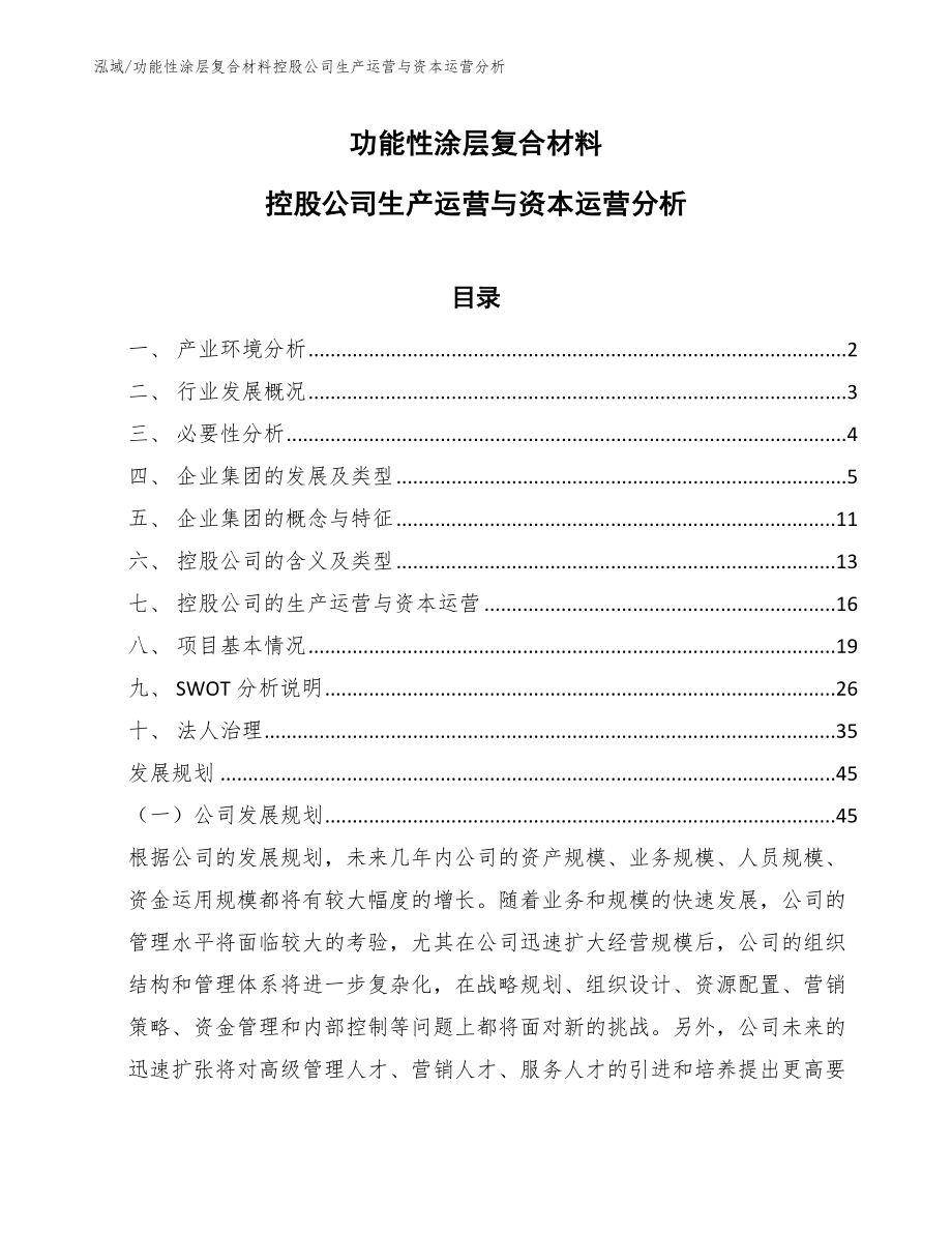 功能性涂层复合材料控股公司生产运营与资本运营分析_第1页