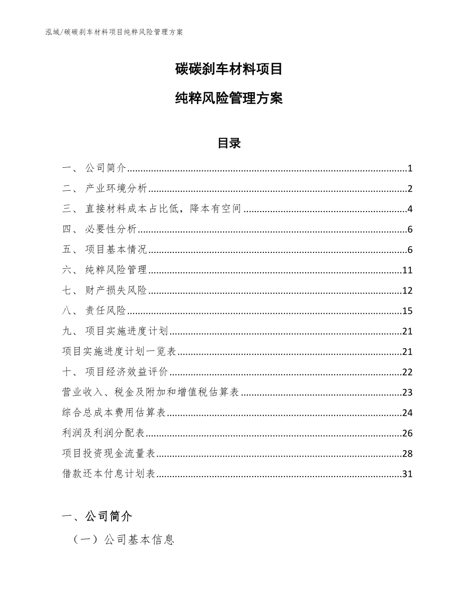 碳碳刹车材料项目纯粹风险管理方案_第1页