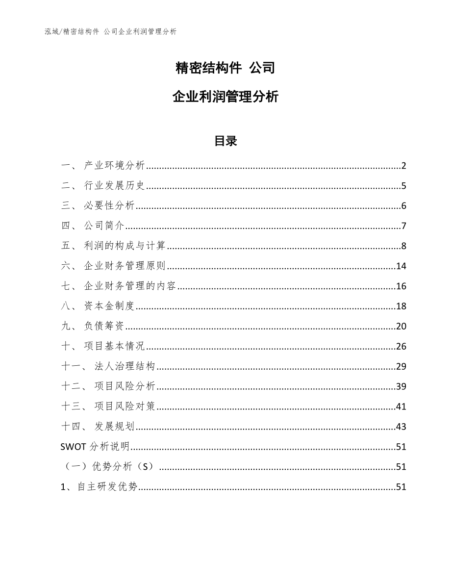 精密結構件 公司企業(yè)利潤管理分析_第1頁